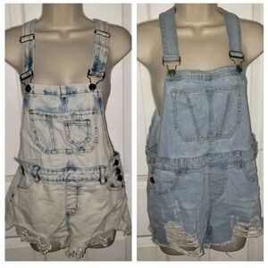 Hot Kiss Ava Lot (2) Size 4 Shortall Bib Denim‎ Distressed Blue Festival Y2K